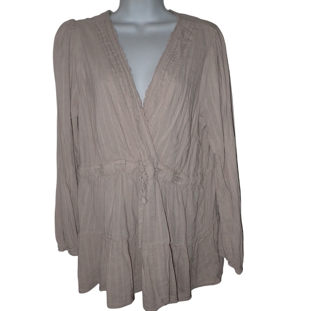 Torrid Cross front Peasant Top Size‎ 1 L Romantic Boho Retro Beige Long Sleeve
